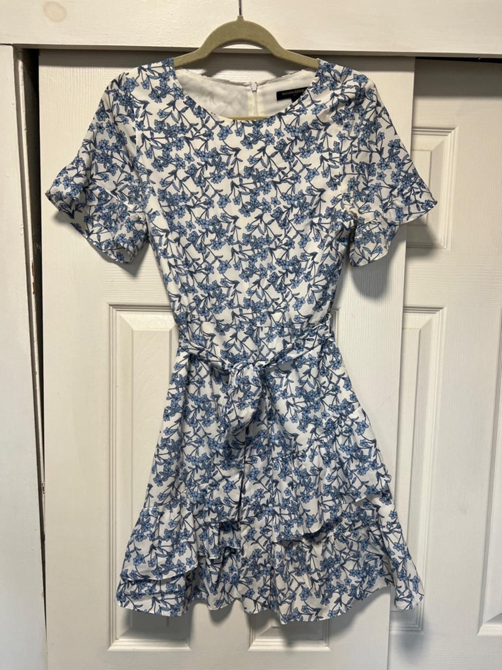 Banana Republic White Dress with Blue Floral Print